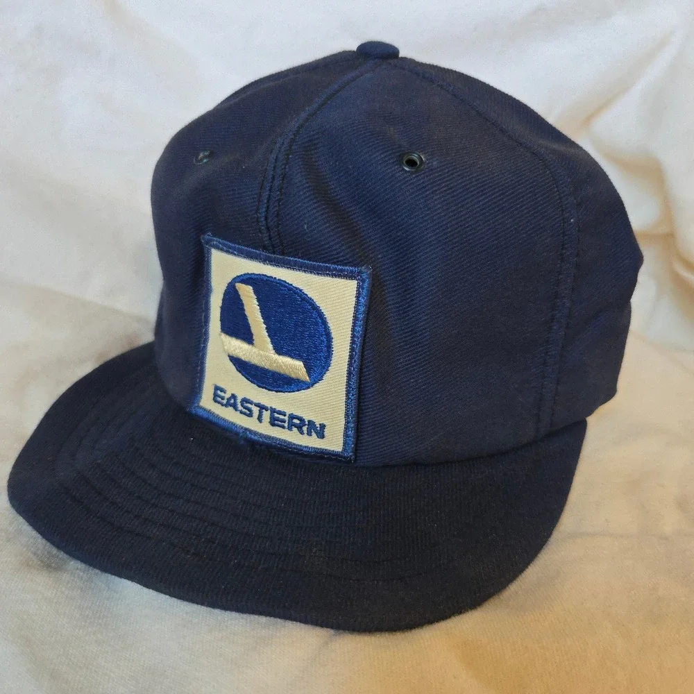 VTG EASTERN Aviation Trucker Hat Pilot Retro Louisville Mfg 1980s OSFA Navy USA‎